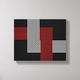 Impressão Em Tela Vermelho, Branco e Preto Geométrico 10" x 8"