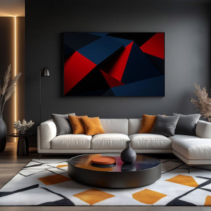Impressão Em Tela Vermelho Ousado Azul Marinho Geométrico Abstrato