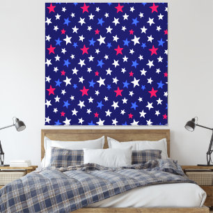 Impressão Em Tela Vermelho Ousado, Azul Patriótico e Estrelas Branca