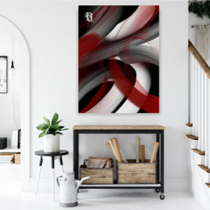 Impressão Em Tela Vermelho Preto Branco Cinza Abstrato