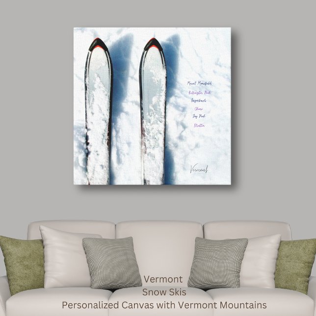 Impressão Em Tela Vermont Ski Esticado sobre Tela de Neve (Vermont Snow Skis personalized Canvas Art)