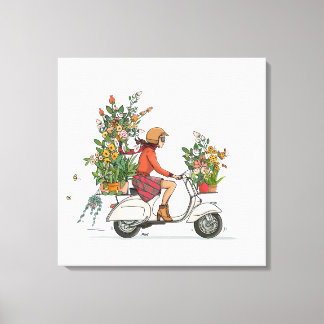 Impressão Em Tela Vespa Scooter meisje met bloemen