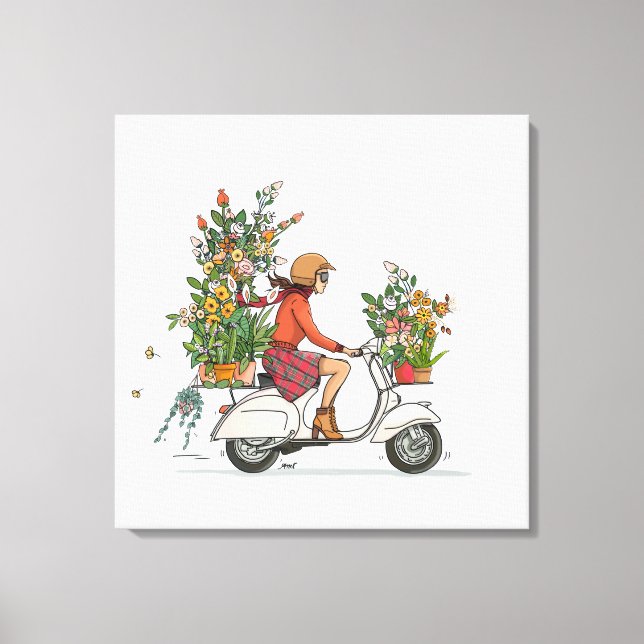 Impressão Em Tela Vespa Scooter meisje met bloemen (Frente)