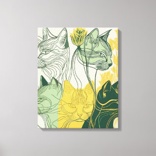 Impressão Em Tela Vetor Abstrato de "Gatos de Boho" verde e amarelo