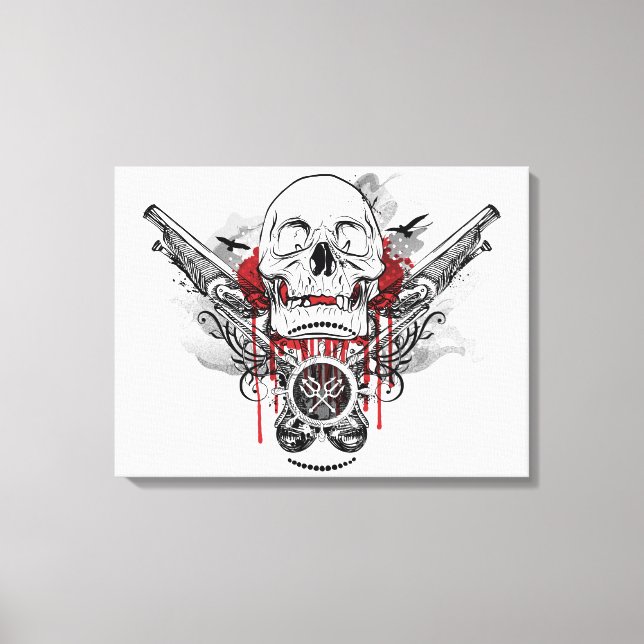 Impressão Em Tela Vetor de Caveira e Pistolas Piratas (Frente)