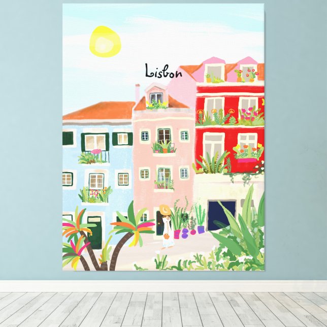 Impressão Em Tela Viagem de Lisboa colorido (Insitu(piso de madeira))