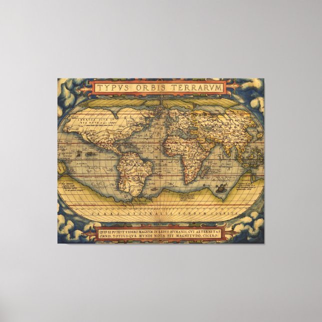 Impressão Em Tela Viagem do Mapa Mundial Antiquado Ortelius Europa (Frente)