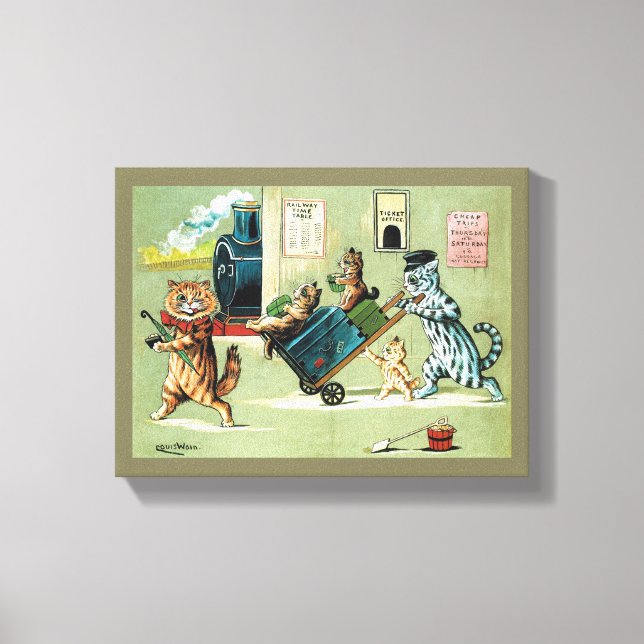 Impressão Em Tela Viagem do trem da família Cats, Louis Wain (Frente)