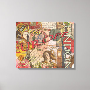 Impressão Em Tela Viagem Europeu Vintage Londres Paris