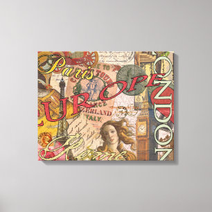 Impressão Em Tela Viagem Europeu Vintage Londres Paris