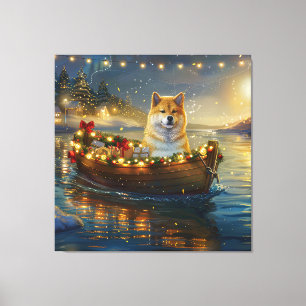 Impressão Em Tela Viagem Festiva de Natal do Akita Americano