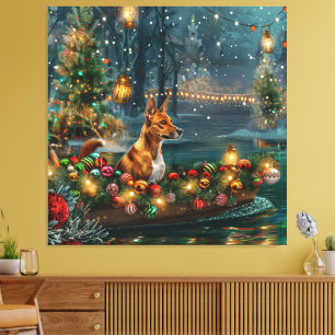 Impressão Em Tela Viagem Festiva de Natal do Basenji