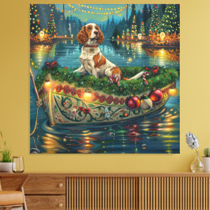 Impressão Em Tela Viagem Festiva de Natal do Brittany Spaniel