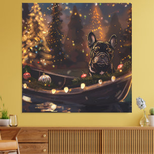 Impressão Em Tela Viagem Festiva de Natal do Bulldog Francês