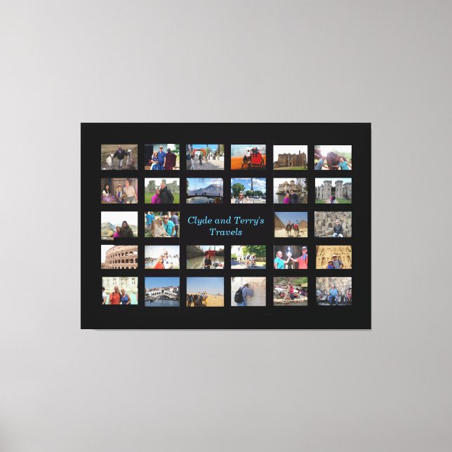 Impressão Em Tela Viagem Memórias Colagem 36 X 24 Fundo Preto (Frente)