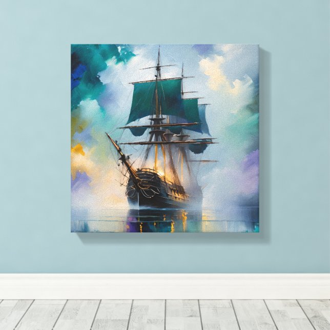 Impressão Em Tela Viagem Mística: Navio Abstrato (Insitu(piso de madeira))