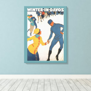 Impressão Em Tela Viagens Vintage, Art Deco, Inverno Davos Suíça