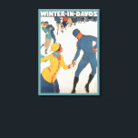 Impressão Em Tela Viagens vintage, Art Deco, Suiça de Winter Davos<br><div class="desc">Anúncio de ilustração de safra,  etiqueta europeia de poster de viagens ou bagagem de Davos,  Suiça com design esportivo de amor e romance com patinação de gelo casal. Inverno em Davos.</div>
