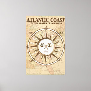 Impressão Em Tela viagens vintage poster da costa atlântica dos EUA