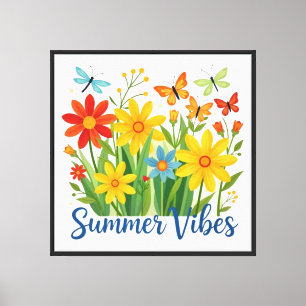 Impressão Em Tela Vibrações de Verão Floral com Borboletas-64534