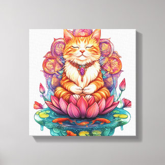Impressão Em Tela Vibrações Zen de Gato � Gatinho Meditando Psicodél