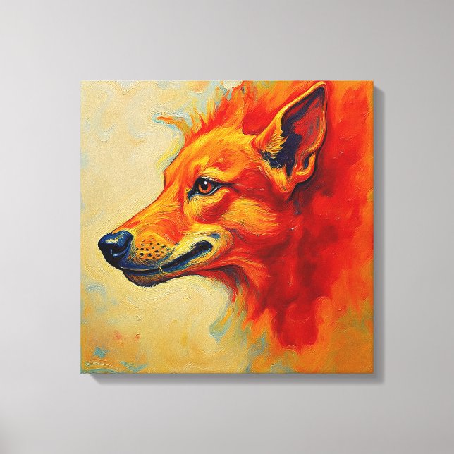 Impressão Em Tela Vibrant Fiery Fox or Wolf Textured Impasto (Frente)