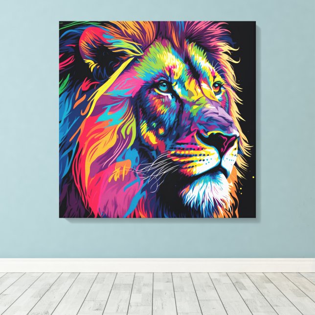 Impressão Em Tela Vibrant lion painting (Insitu(piso de madeira))