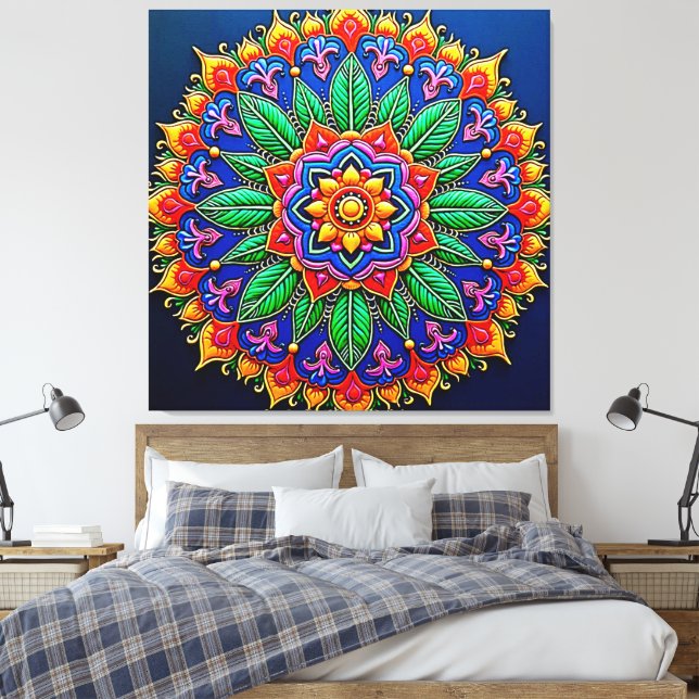 Impressão Em Tela Vibrant Mandala Artistry (Insitu(Quarto))