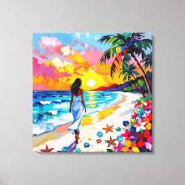 Impressão Em Tela Vibrant Sunset Abstract Beach Scene