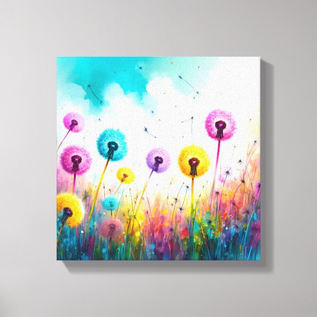 Impressão Em Tela Vibrant Watercolor Dandelion Wishes | Colorful  (Frente)