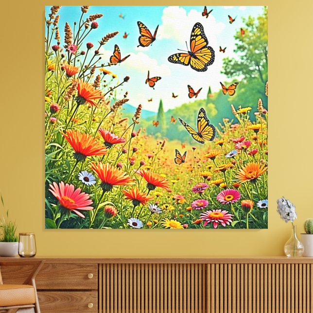 Impressão Em Tela Vibrant Wildflower Butterfly Joy Design (Insitu(Sala de estar))
