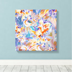 Impressão Em Tela Vibrante Arte Floral Abstrata em Tela Laranja e Az