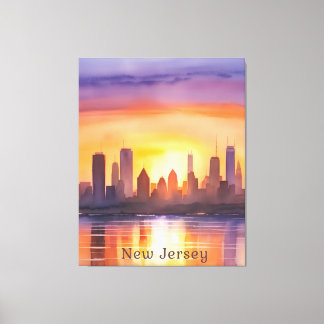 Impressão Em Tela Vibrante New Jersey Watercolor Arte Sunset