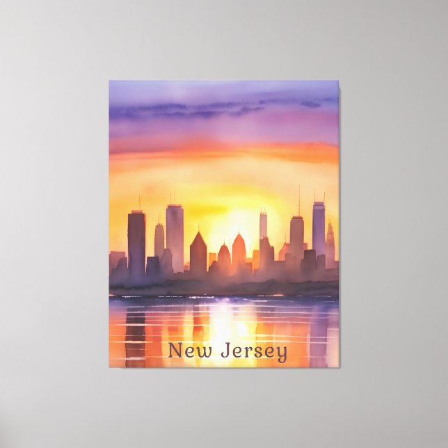 Impressão Em Tela Vibrante New Jersey Watercolor Arte Sunset (Frente)