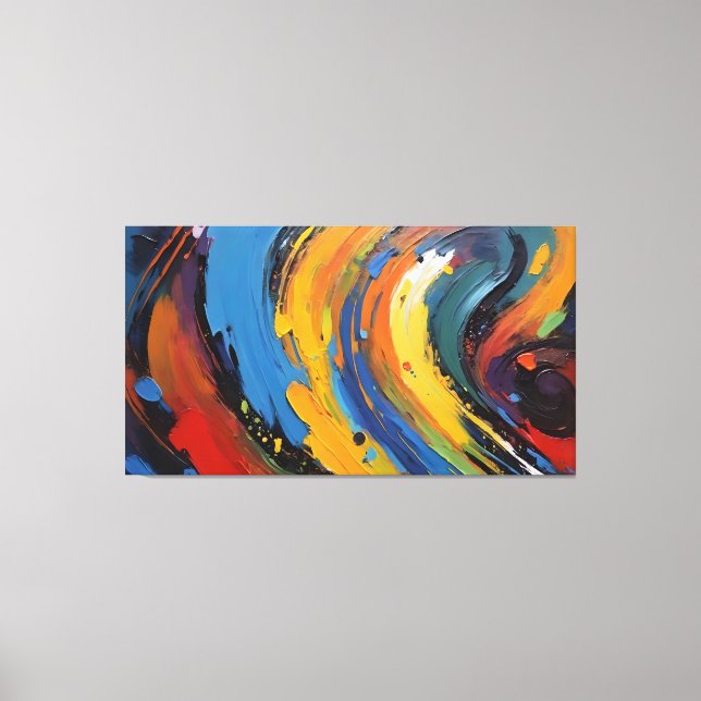 Impressão Em Tela Vibrante pintura a óleo abstrata em azul e amarelo (Frente)