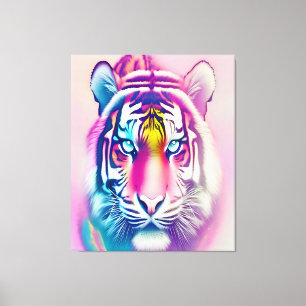 Impressão Em Tela Vibrante Tigre Colorido Face Selvagem Moderna Negr