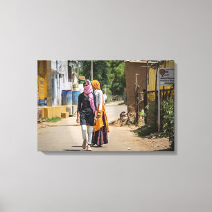 Impressão Em Tela Vida Colorida da Aldeia em Rajasthan – Viagem à Ín