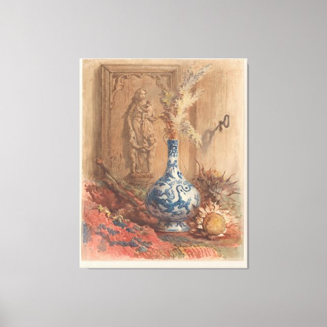 Impressão Em Tela Vida tranquila com vaso chinês e girassol seco (Frente)