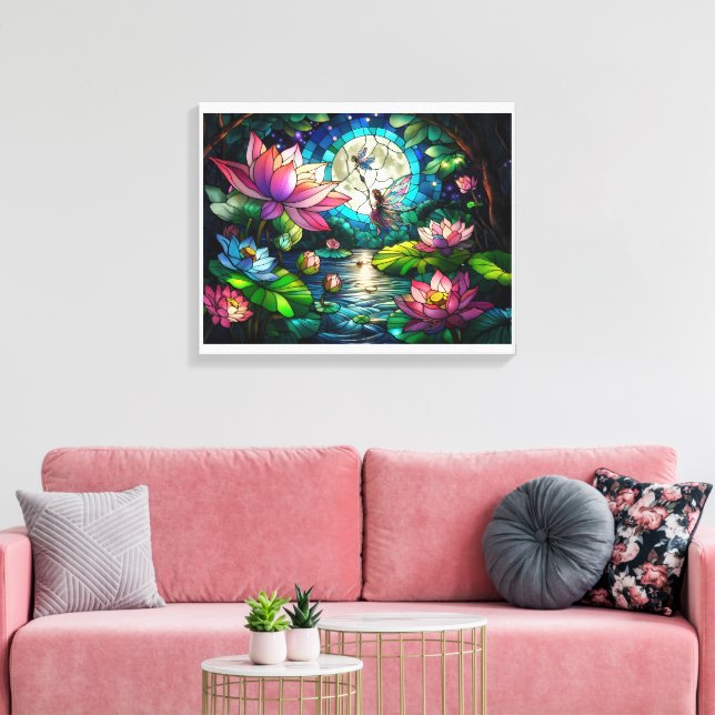 Impressão Em Tela Vidro Pintado Pequena Fada Com Libélula (Insitu(Sala de estar))