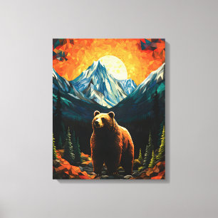 Impressão Em Tela Vidro Selvagem Montanha Urso Sunset