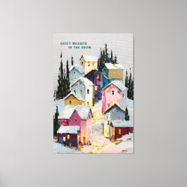 Impressão Em Tela Vila de Inverno Colorida com Impasto Neve