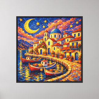 Impressão Em Tela Vila de Pesca Mosaico Mediterrâneo