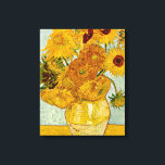 Impressão Em Tela Vincent Van Gogh 12 Girassóis Impressionista<br><div class="desc">O vaso de girassóis de Vincent Van Gogh com 12 flores é uma das famosas séries de girassóis de Van Gogh. Esta pintura de girassóis faz parte do segundo conjunto de belas pinturas impressionistas de girassóis, criadas por ele em 1888. Os girassóis são amarelos contra um fundo azul claro. Assim...</div>