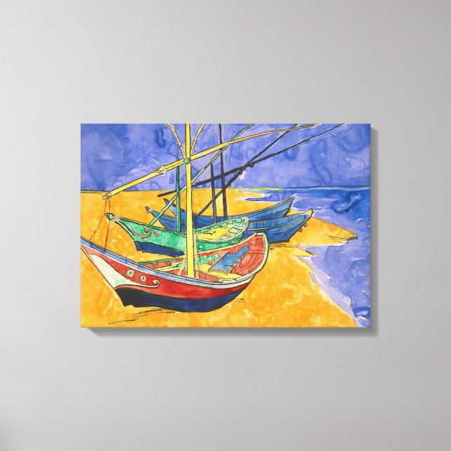 Impressão Em Tela Vincent van Gogh - Barcos de Pesca na Praia (Frente)