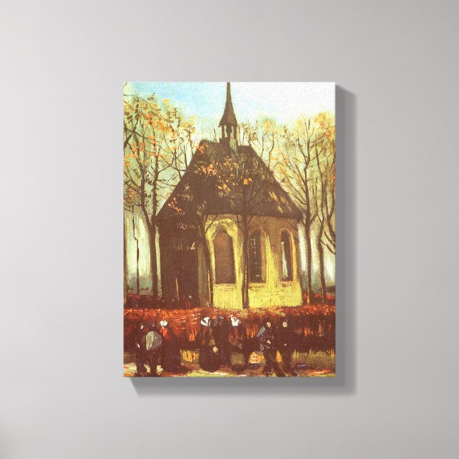 Impressão Em Tela Vincent van Gogh - Capela em Nuenen, Churchgoers (Frente)
