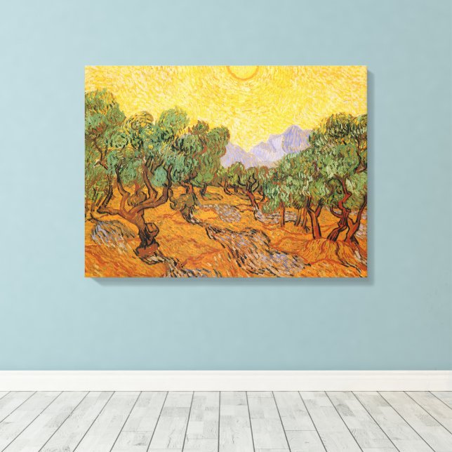 Impressão Em Tela Vincent van Gogh - Oliveiras, céu amarelo e sol (Insitu(piso de madeira))