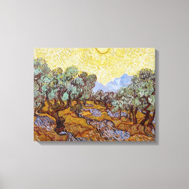 Impressão Em Tela Vincent van Gogh - Oliveiras, céu amarelo e sol (Frente)