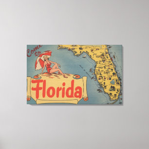 Impressão Em Tela Vindo ao mapa de Florida do estado, menina