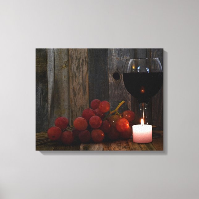 Impressão Em Tela vinho e uvas à luz de velas (Frente)