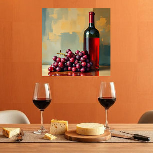 Impressão Em Tela Vinho Tinto e Uvas
